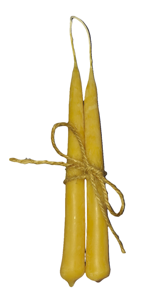 Hand dipped Beeswax taper candle 6in
